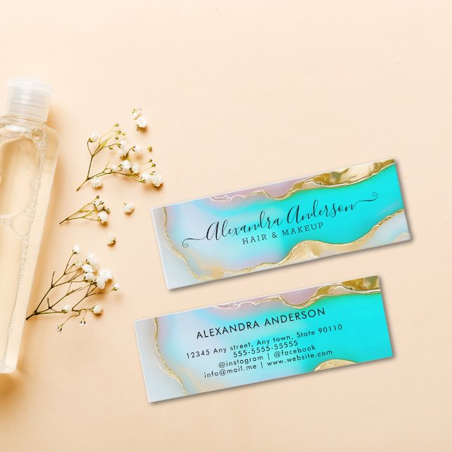 Elegant Blue Gold Accents Agate Marble Opal Mini Business Card (Elegant Blue Gold Accents Agate Marble Opal Mini Business Card)