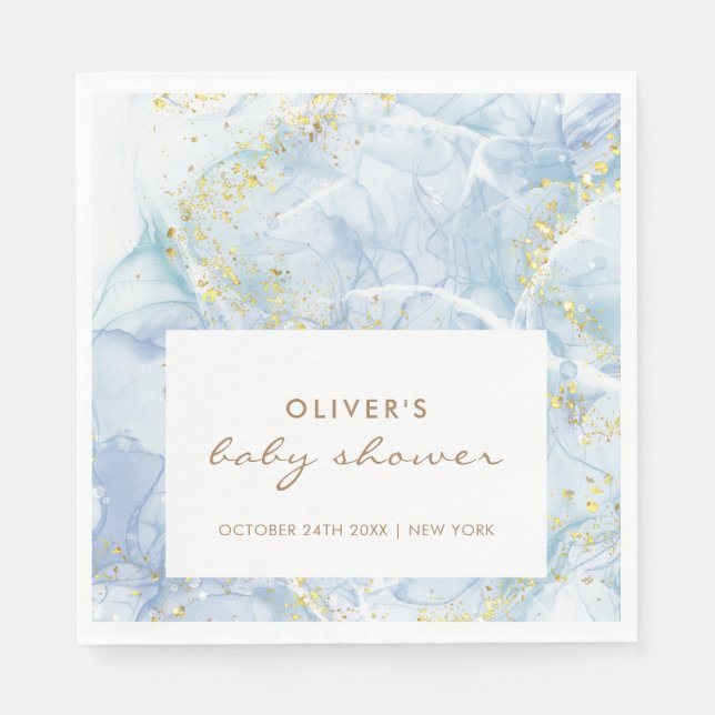 Elegant Blue Gold Agate Boy Baby Shower  Napkin (Front)