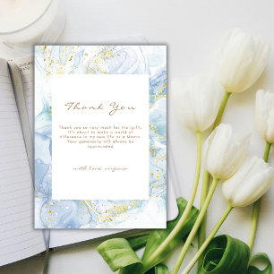 Elegant Blue Gold Agate Boy Baby Shower Thank You Card