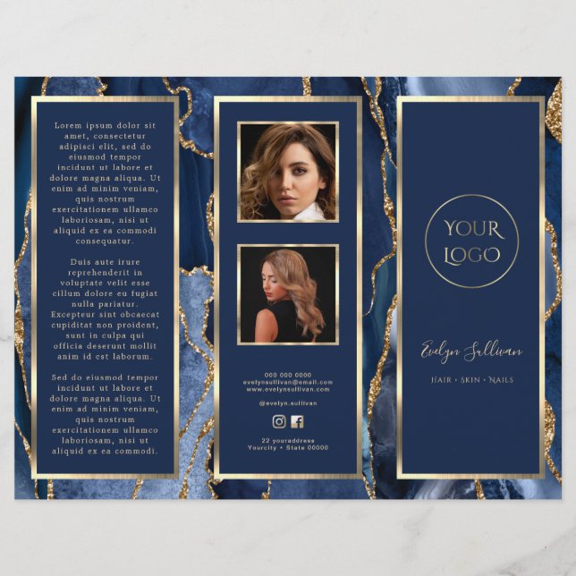 Elegant Blue Gold Agate Brochure (Front)