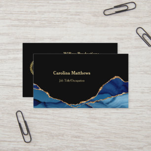 Elegant Blue Gold Agate Logo Business Card