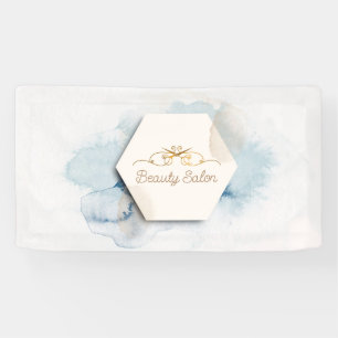 Elegant blue & gold beauty salon promotional logo banner