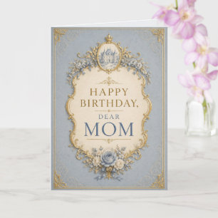 Elegant Blue & Gold Birthday Card for Mom