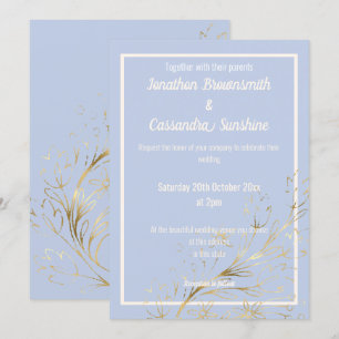 ELEGANT BLUE GOLD BLUSH LEAF WEDDING INVITATION