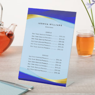 Elegant Blue Gold Business Service Menu Pedestal Sign