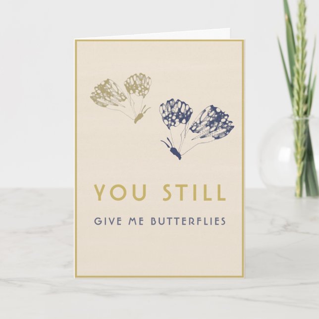 Elegant Blue Gold Butterflies Wedding Anniversary Holiday Card (Front)