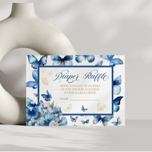 Elegant Blue Gold Butterfly Diaper Raffle Enclosure Card