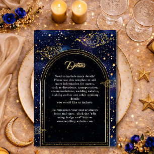 Elegant Blue Gold Celestial Stars Wedding Details Enclosure Card