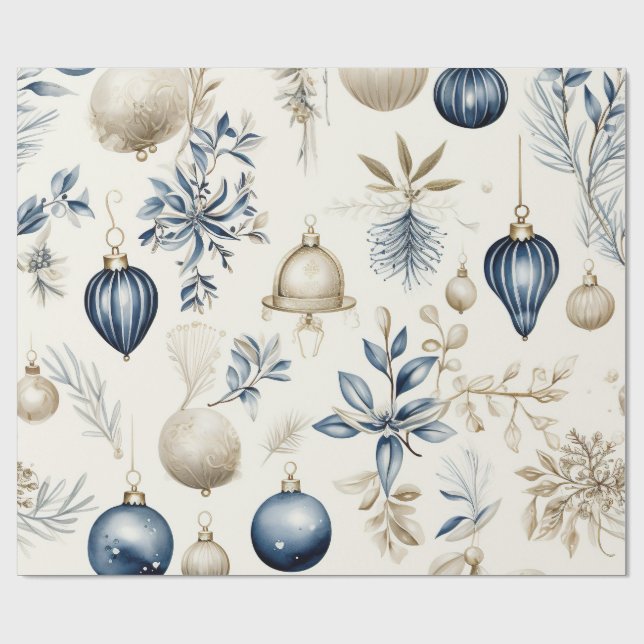 Elegant Blue & Gold Christmas Paper (Flat)