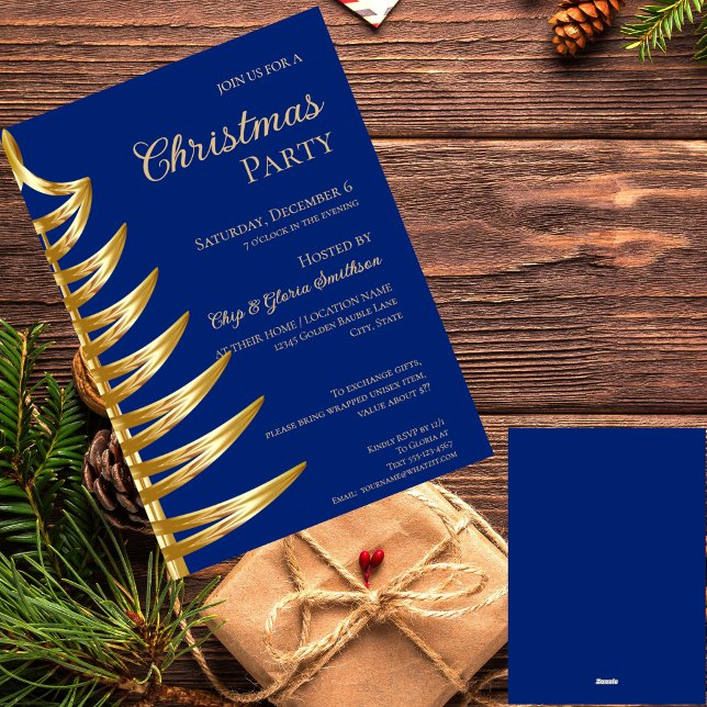 Elegant Blue & Gold Christmas Party Invitation (Creator Uploaded)