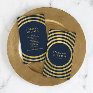 Elegant Blue Gold Circles Geometric Social Media Business Card