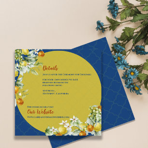 Elegant Blue Gold Citrus Floral Wedding Details Enclosure Card
