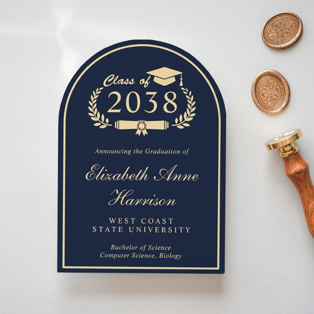 Elegant Blue Gold College Graduation Announcement (Share the pride and excitement of your graduate's achievement with friends and family near and far)