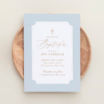 Elegant Blue Gold Cross Boy Baptism Invitation<br><div class="desc">Invite family and friends to celebrate a baptism with this elegant invitation,  featuring a light blue background and gold typography.</div>