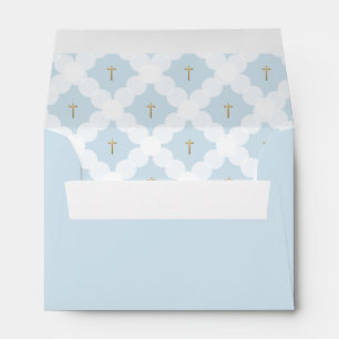 Elegant Blue Gold Cross Circle Pattern Baptism Envelope