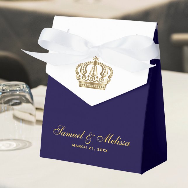 Elegant Blue Gold Crown Wedding Favour Box (Creator Uploaded)