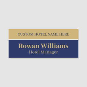 Elegant Blue Gold Custom ID Hotel Employee Name Tag