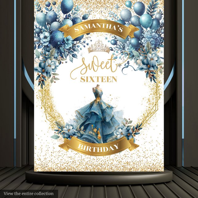 Elegant Blue § Gold Dress Sweet 16 Birthday  Tapestry (Elegant Blue § Gold Dress Sweet 16 Birthday Tapestry)