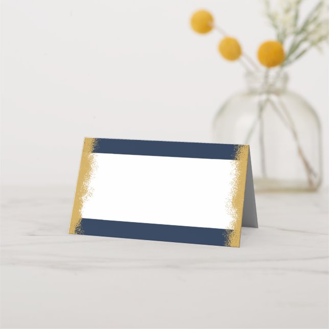 Elegant Blue Gold Edged Place Card (Front)
