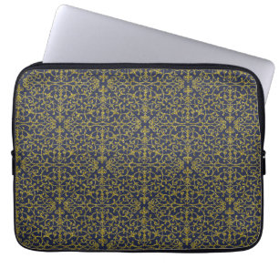 Elegant Blue & Gold Filigree Laptop Sleeve