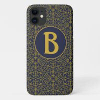 Elegant Blue & Gold Filigree Monogram 