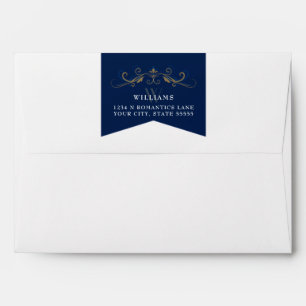 Elegant Blue Gold Floral Chic Library Wedding Envelope