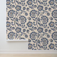 Elegant Blue Gold Floral Peel and Stick