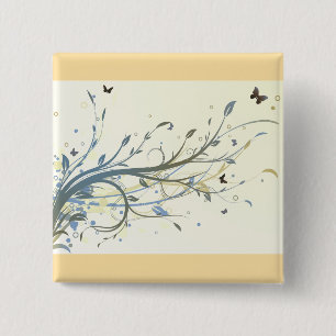 Elegant Blue Gold Floral Swirls with Butterflies 15 Cm Square Badge