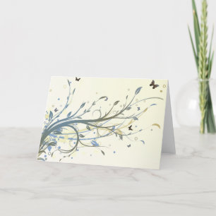 Elegant Blue Gold Floral Swirls with Butterflies Card