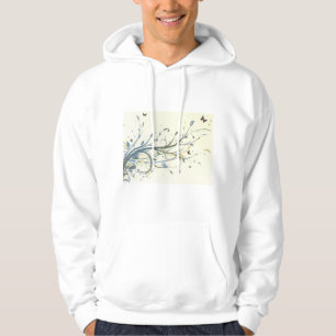 Elegant Blue Gold Floral Swirls with Butterflies Hoodie