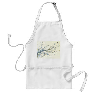 Elegant Blue Gold Floral Swirls with Butterflies Standard Apron