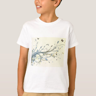 Elegant Blue Gold Floral Swirls with Butterflies T-Shirt