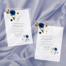 Elegant Blue Gold Flowers Boy Confirmation 