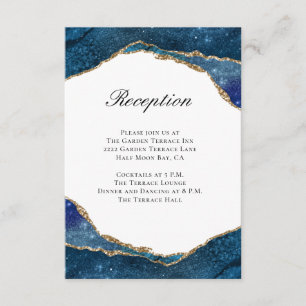 Elegant Blue Gold Foil Agate Wedding Reception Enclosure Card
