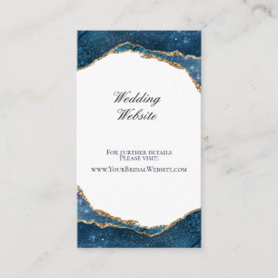 Elegant Blue Gold Foil Agate Wedding Website Enclosure Card
