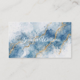 Elegant Blue Gold Glitter Abstract Flow Business Card