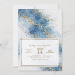 Elegant Blue Gold Glitter Abstract Flow            Invitation