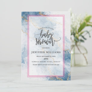 Elegant Blue Gold Glitter Abstract Flow            Invitation