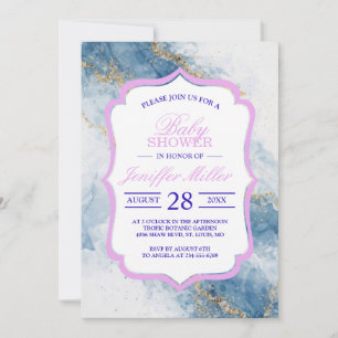 Elegant Blue Gold Glitter Abstract Flow            Invitation
