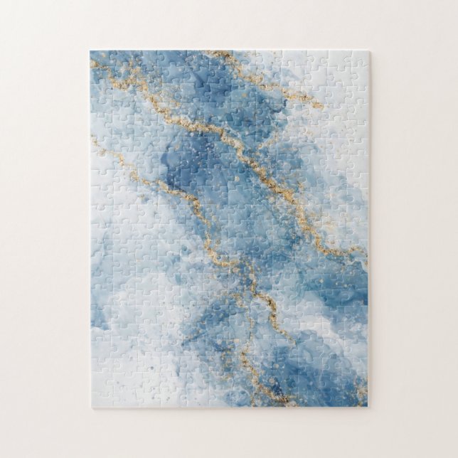Elegant Blue Gold Glitter Abstract Flow            Jigsaw Puzzle (Vertical)