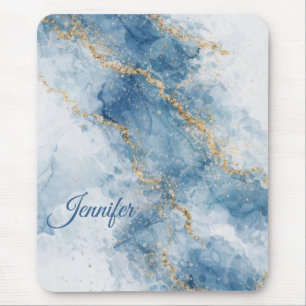 Elegant Blue Gold Glitter Abstract Flow            Mouse Pad
