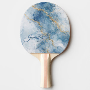 Elegant Blue Gold Glitter Abstract Flow            Ping Pong Paddle