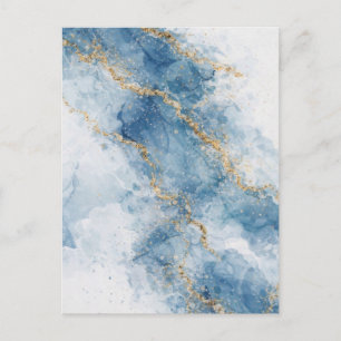 Elegant Blue Gold Glitter Abstract Flow            Postcard