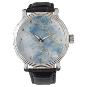 Elegant Blue Gold Glitter Abstract Flow Watch