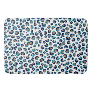 Elegant Blue Gold Glitter Leopard Animal Print Bath Mat