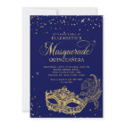 Elegant Blue Gold Glitter Masquerade Quinceañera