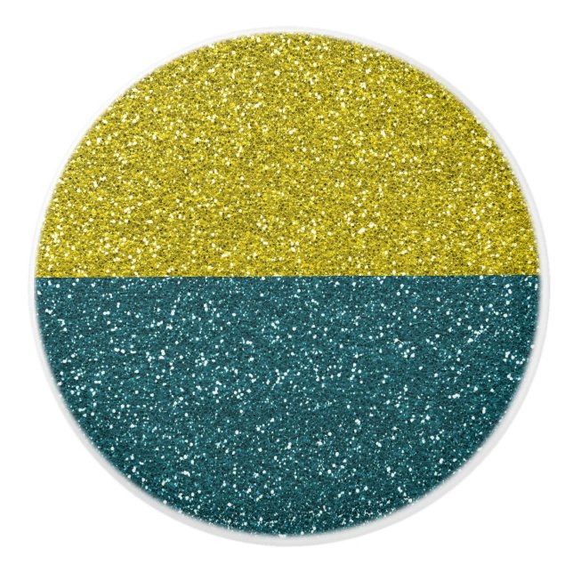 Elegant Blue Gold Glitter Sparkle Ceramic Knob (Front)