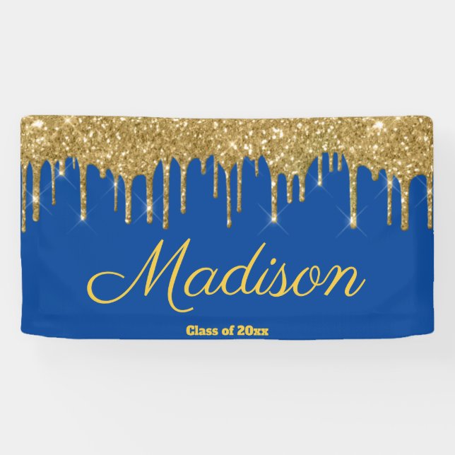 Elegant Blue & Gold Graduation Party Class of 2024 Banner (Horizontal)