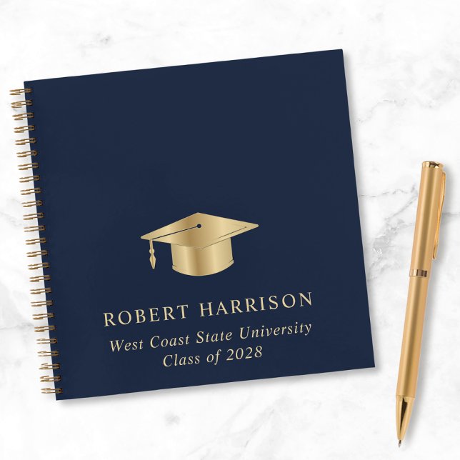 Elegant Blue Gold Graduation Party Guest Book (Creator Uploaded)