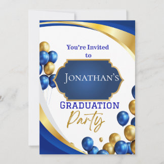 Elegant Blue & Gold Graduation Party Invitation 